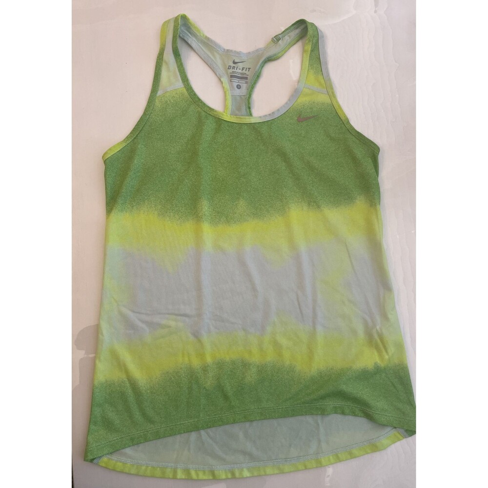 Women's Nike White, Green & Yellow DRI-FIT Razorback Tank Sleeveless Shirt - S